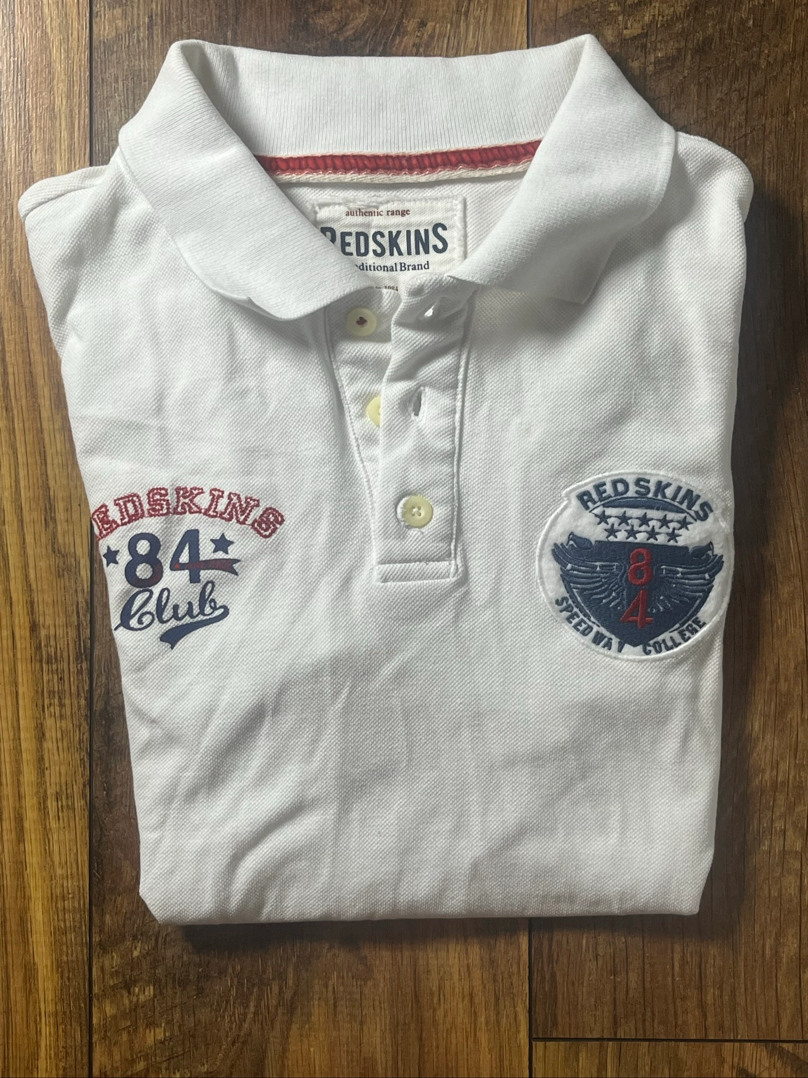 Vintage American preppy style embroidered Speedway College white polo - Redskins 84 Club - Size M/L - very good condition – photo 11